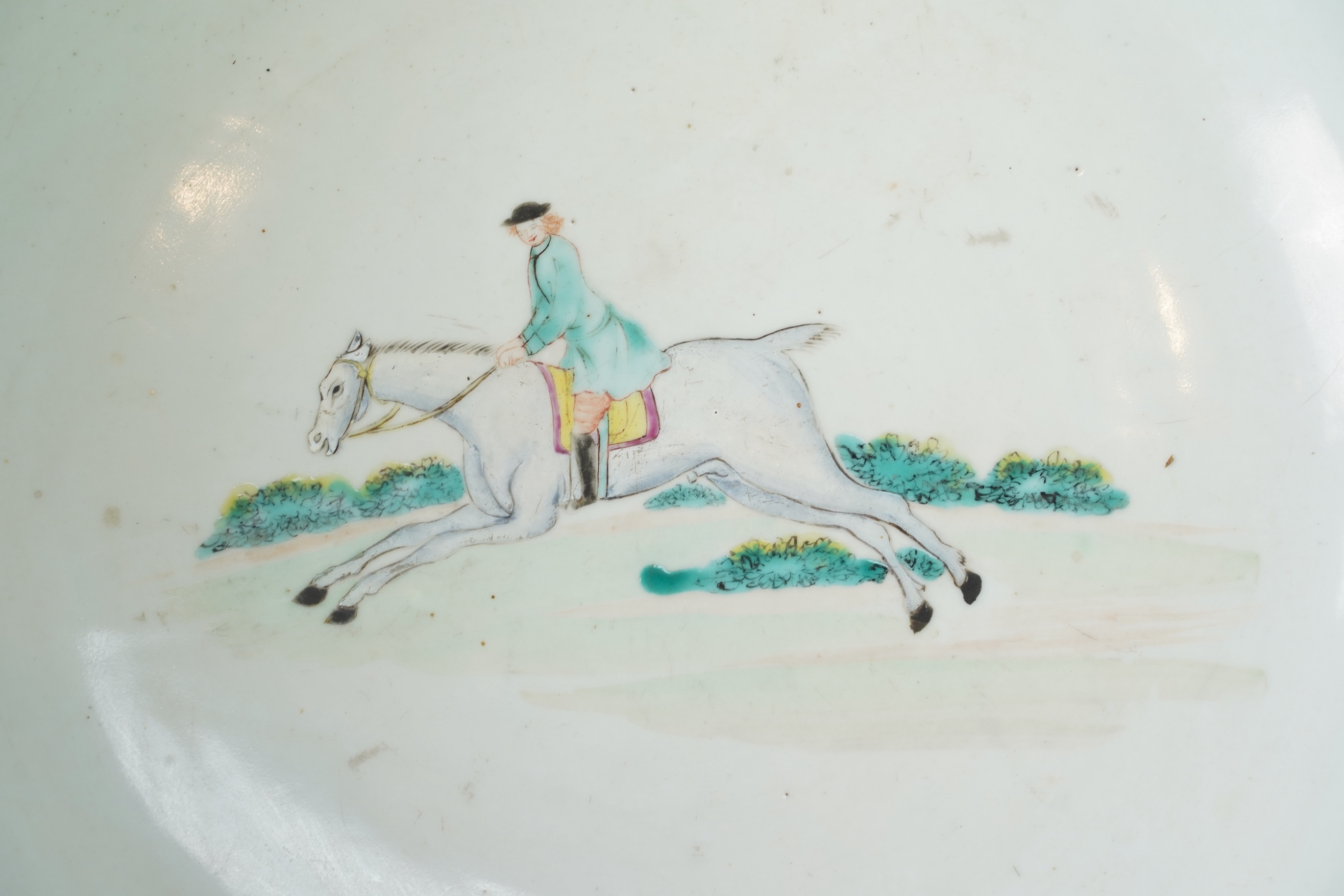 A large Chinese European subject ‘hunting’ punch bowl, Qianlong period